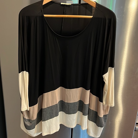 Tua oversized baggy tunic black gray tan striped Scoop Neck slouch boxy Flowy S - Picture 9 of 10